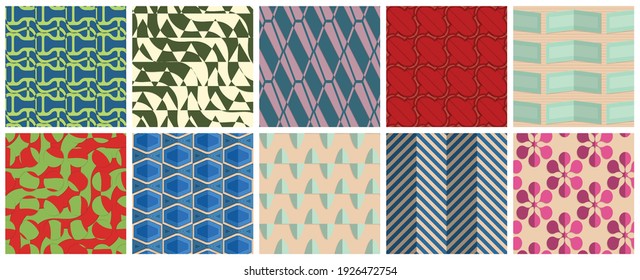 Geometric 3D tileable texture realistic shadow. Collection of seamless patterns. Set of retro backgrounds and wallpapers.