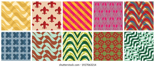 Sombra realista geométrica de textura de azulejos 3D. Colección de patrones sin fisuras. Conjunto de fondos y tapices retro.