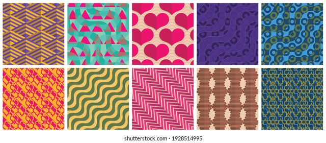 Geometric 3D tileable texture realistic shadow. Collection of seamless patterns. Set of retro backgrounds and wallpapers.