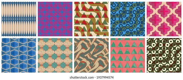 Geometric 3D tileable texture realistic shadow. Collection of seamless patterns. Set of retro backgrounds and wallpapers.