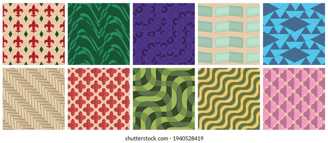 Geometric 3D tileable texture realistic shadow. Collection of seamless patterns. Set of retro backgrounds and wallpapers.