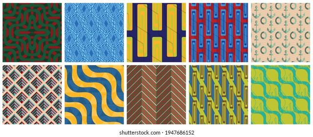 Geometric 3D tileable texture realistic shadow. Collection of seamless patterns. Set of retro backgrounds and wallpapers.