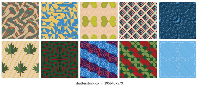 Geometric 3D tileable texture realistic shadow. Collection of seamless patterns. Set of retro backgrounds and wallpapers.