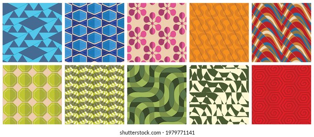Sombra realista geométrica de textura de azulejos 3D. Colección de patrones sin fisuras. Conjunto de fondos y tapices retro.