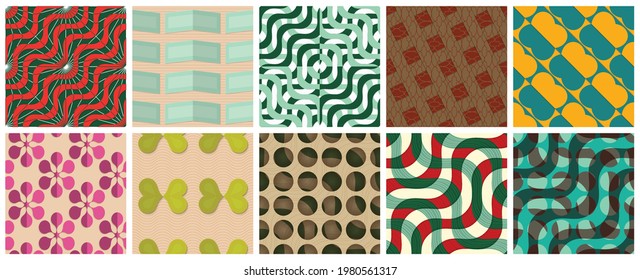 Geometric 3D tileable texture realistic shadow. Collection of seamless patterns. Set of retro backgrounds and wallpapers.