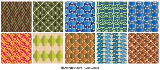 Geometrischer 3D-Schatten, der realistisch ist. Sammlung nahtloser Muster. Set von Hintergründen und Hintergrundbildern.