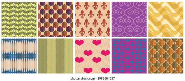 Geometric 3D tileable texture realistic shadow. Collection of seamless patterns. Set of retro backgrounds and wallpapers.