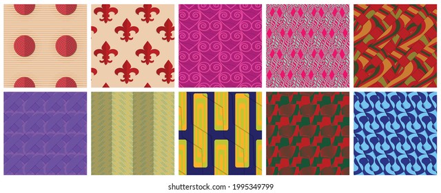 Geometric 3D tileable texture realistic shadow. Collection of seamless patterns. Set of retro backgrounds and wallpapers.
