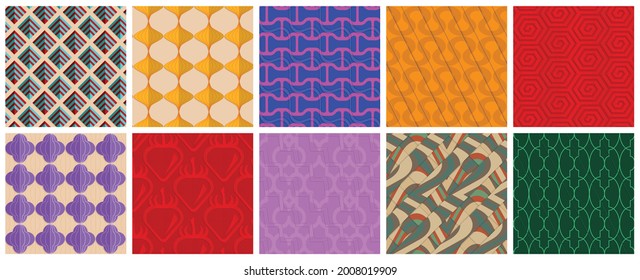 Geometric 3D tileable texture realistic shadow. Collection of seamless patterns. Set of retro backgrounds and wallpapers.