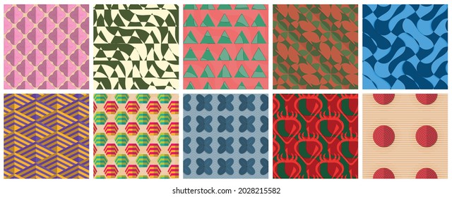 Geometric 3D tileable texture realistic shadow. Collection of seamless patterns. Set of retro backgrounds and wallpapers.