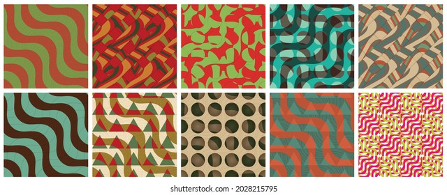 Geometric 3D tileable texture realistic shadow. Collection of seamless patterns. Set of retro backgrounds and wallpapers.