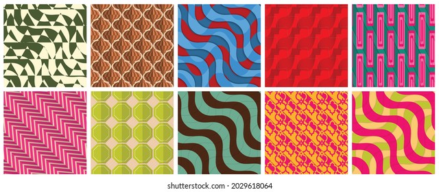 Geometric 3D tileable texture realistic shadow. Collection of seamless patterns. Set of retro backgrounds and wallpapers.