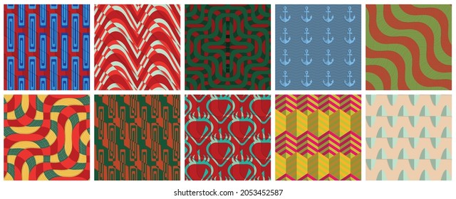 Geometric 3D tileable texture realistic shadow. Collection of seamless patterns. Set of retro backgrounds and wallpapers.