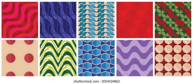 Geometric 3D tileable texture realistic shadow. Collection of seamless patterns. Set of retro backgrounds and wallpapers.