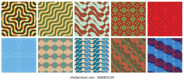 Geometric 3D tileable texture realistic shadow. Collection of seamless patterns. Set of retro backgrounds and wallpapers.