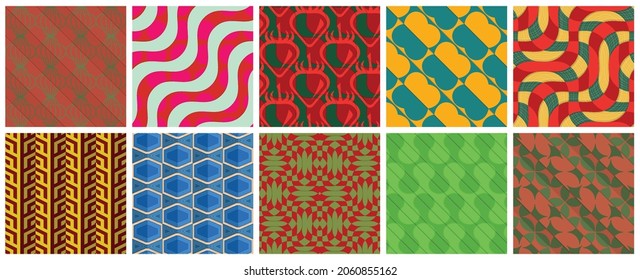 Sombra realista geométrica de textura de azulejos 3D. Colección de patrones sin fisuras. Conjunto de fondos y tapices retro.