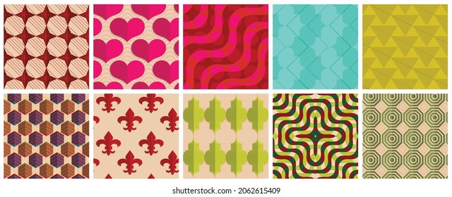 Geometric 3D tileable texture realistic shadow. Collection of seamless patterns. Set of retro backgrounds and wallpapers.