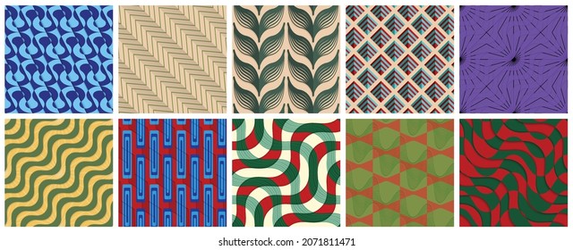 Sombra realista geométrica de textura de azulejos 3D. Colección de patrones sin fisuras. Conjunto de fondos y tapices retro.