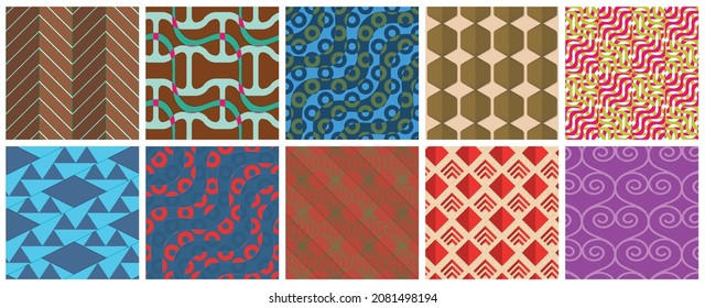 Geometric 3D tileable texture realistic shadow. Collection of seamless patterns. Set of retro backgrounds and wallpapers.
