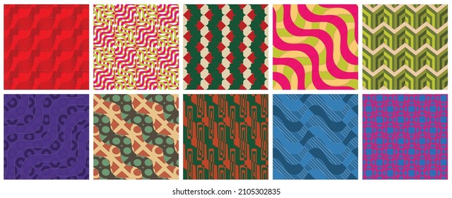 Sombra realista geométrica de textura de azulejos 3D. Colección de patrones sin fisuras. Conjunto de fondos y tapices retro.