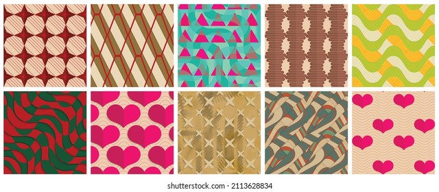 Geometric 3D tileable texture realistic shadow. Collection of seamless patterns. Set of retro backgrounds and wallpapers.
