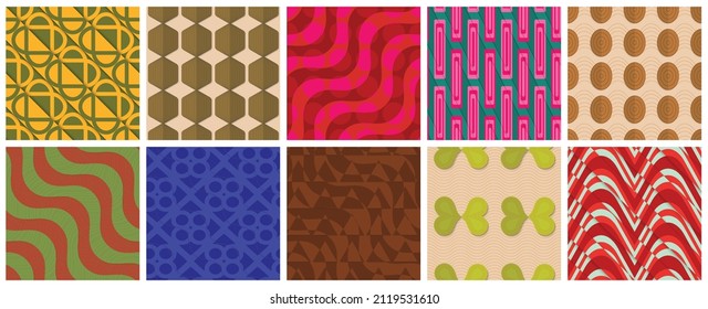 Sombra realista geométrica de textura de azulejos 3D. Colección de patrones sin fisuras. Conjunto de fondos y tapices retro.