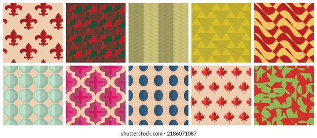 Geometric 3D tileable texture realistic shadow. Collection of seamless patterns. Set of retro backgrounds and wallpapers.