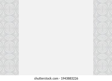 Geometric 3D white background. Convex volumetric texture. Ethnic pattern with national coloring in the style of doodling. Vertical inserts.