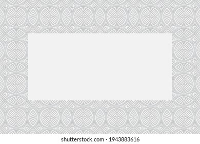 Geometric 3D white background. Convex volumetric texture. Ethnic pattern with national coloring in the style of doodling. Frame for text, advertising, presentations.