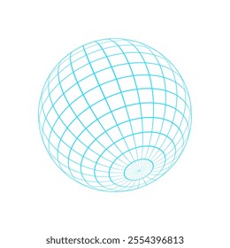 Geometric 3d wireframe globe, futuristic abstract net figure symbol, vaporwave neon wire frame element icon, cyberpunk geometric mesh form object, y2k trendy grid pattern shape graphic.