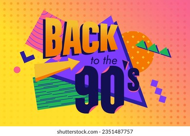 Geometric 90s styled template. Vector memphis style poster card or invitation with geometric elements,  patterns, back to the 90's.