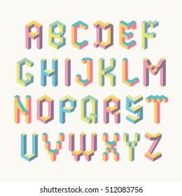 Geometric abc. Isometric letters. Low poly 3d characters. Geometric font. Colorful alphabet. Vintage type.