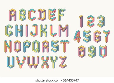 Geometric Abc. Isometric Letters And Numbers. Low Poly 3d Characters. Geometric Font. Colorful Alphabet. 