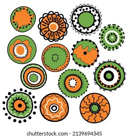 Geometric aboriginal art icon. Ethnic tribal rounded ornament. Afican, australian motiph. Dots painting. Vector illustration, template design for cloth, card, fabric.