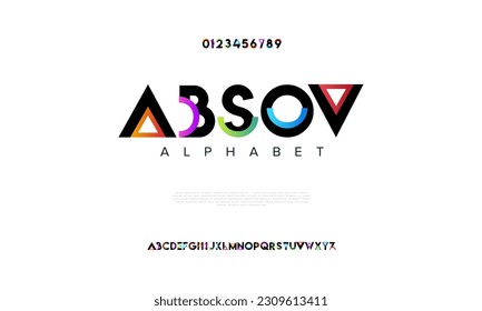 Geometric absov abstract digital technology logo font alphabet. Minimal modern urban fonts for logo, brand etc. Typography typeface uppercase lowercase and number. vector illustration
