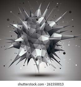 Geometric abstract 3D complicated lattice object, single color asymmetric element with wireframe structure.