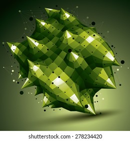 Geometric abstract 3D complicated lattice object, bright asymmetric element with wireframe structure.