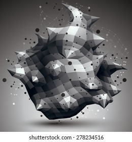 Geometric abstract 3D complicated lattice object, single color asymmetric element with wireframe structure.