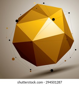 Geometric abstract 3D complicated lattice object, bright asymmetric element with wireframe structure.