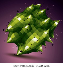 Geometric abstract 3D complicated lattice object, bright asymmetric element with wireframe structure.
