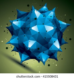 Geometric abstract 3D complicated lattice object, colorful asymmetric element with wireframe structure.