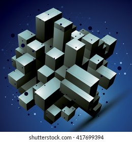 Objeto de entramado complicado 3D abstracto geométrico, elemento asimétrico con estructura de alambre.