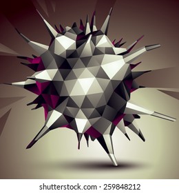 Geometric abstract 3D complicated object, single color asymmetric element isolated.