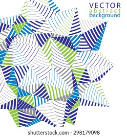 Geometric abstract 3D complicated striped vector background, colorful asymmetric three-dimensional element isolated.