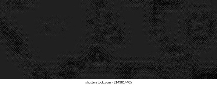 Geometric Abstract 3d Pattern Of Spots And Dots, Embossed Black Background, Grunge Texture, Modern Art Deco Style For Design Banner, Cover, Wallpaper, Website, Flyer, Book, Business Card.