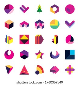 geometric and abstract 3d shapes flat style icon set design, and figure theme Vector illustration