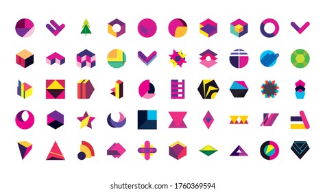 Geometric And Abstract 3d Shapes Flat Style Icon Set Design, And Figure Theme Vector Illustration