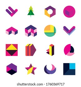 geometric and abstract 3d shapes flat style icon set design, and figure theme Vector illustration