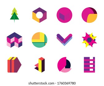 geometric and abstract 3d shapes flat style icon set design, and figure theme Vector illustration
