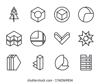 geometric and abstract 3d shapes line style icon set design, figure theme Vector illustration